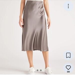 Quince Gray Silk Midi Skirt S